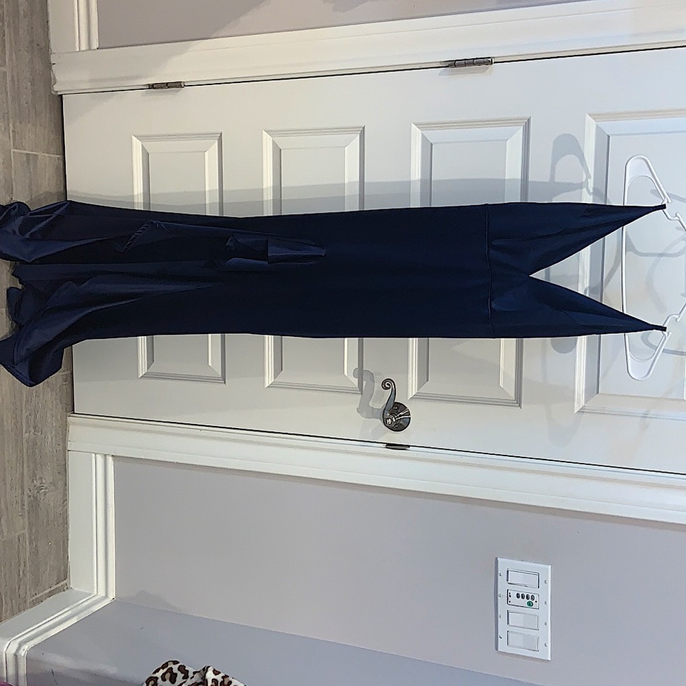 Formal long navy blue dress with side slit